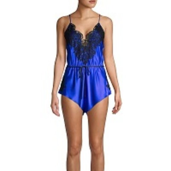 NWT Christine Silk Teddy Romper Cobalt
